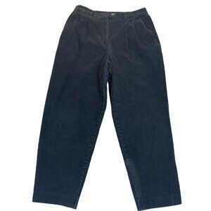 Talbots Petites Woman's Black Corduroy High-Waist Tapered Pants 14 Cotton Fabric